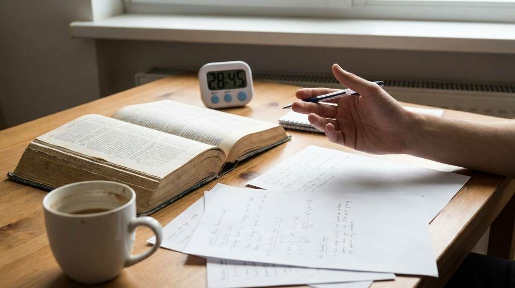 College student practicing active recall techniques during 30 minute study session