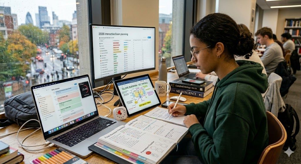 Student using active learning techniques and digital study tools to prepare for exams in 2026