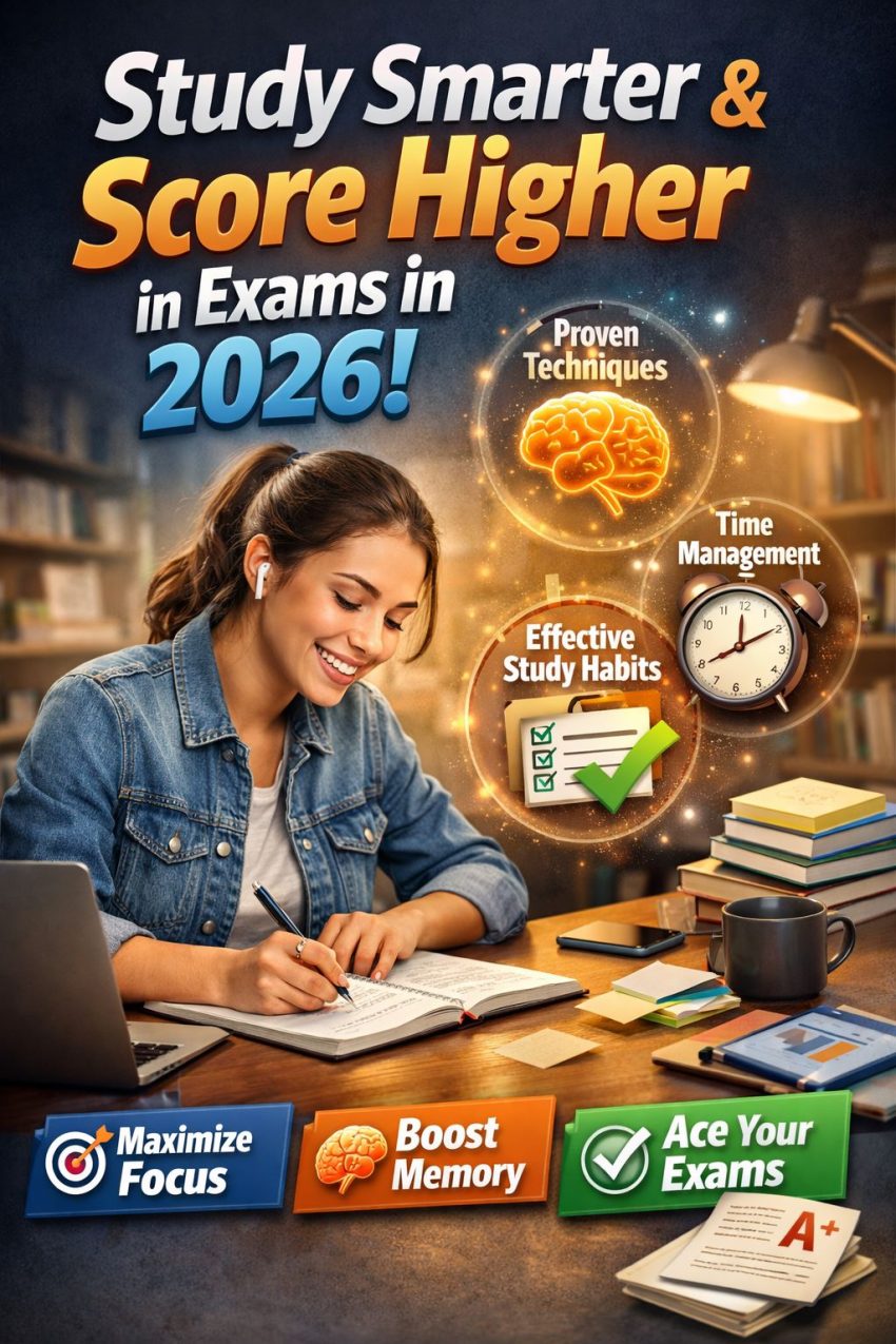 Focused student practicing effective study habits and time management to achieve higher exam scores in 2026